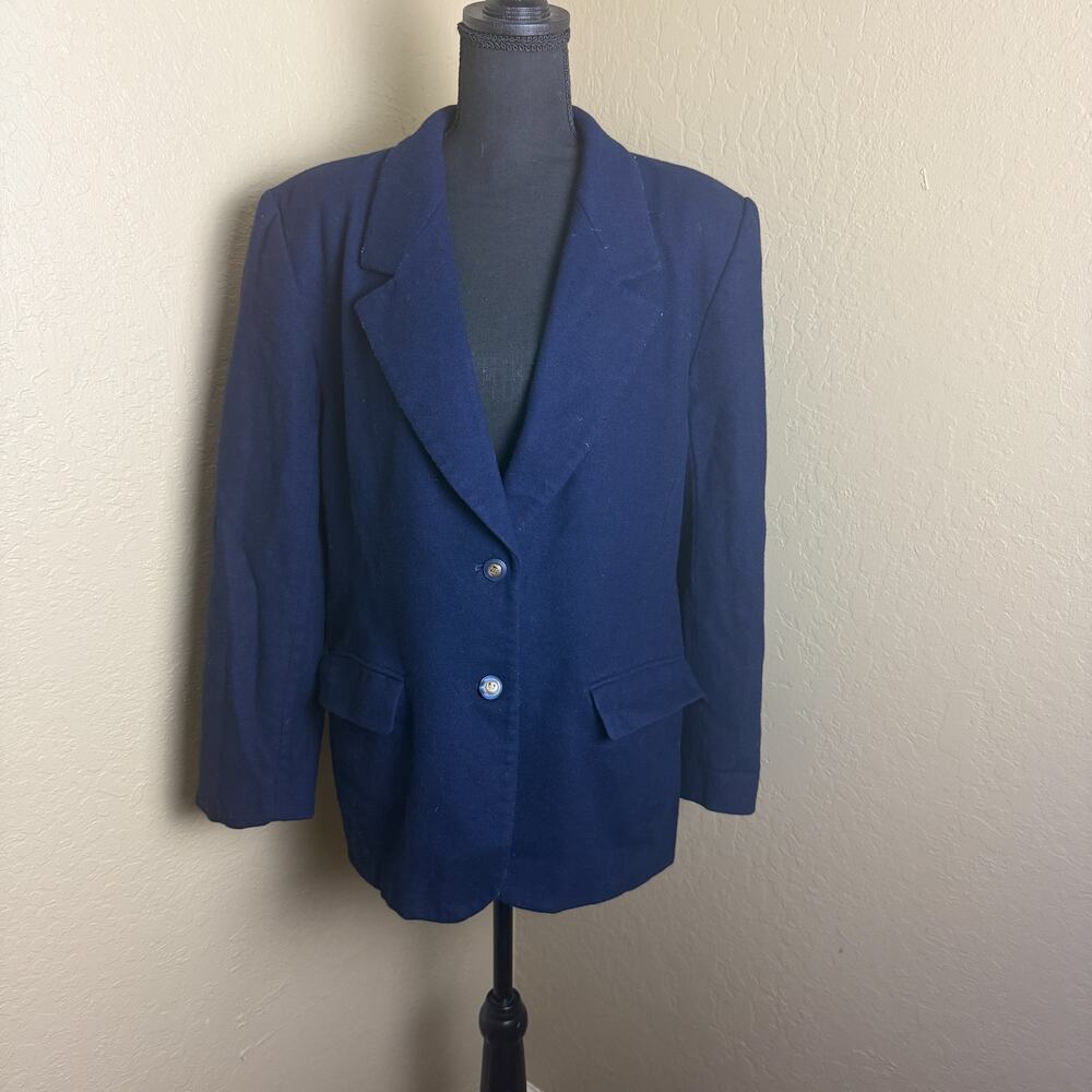 Pendleton Classic Womens Blazer Size 16 Navy Blue 100% Virgin Wool USA Made